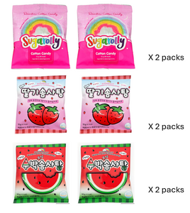 Assorted Cotton Candy (Pack of 6) - Rainbow Cotton Candy, Strawberry Cotton Candy, Watermelon Cotton Candy