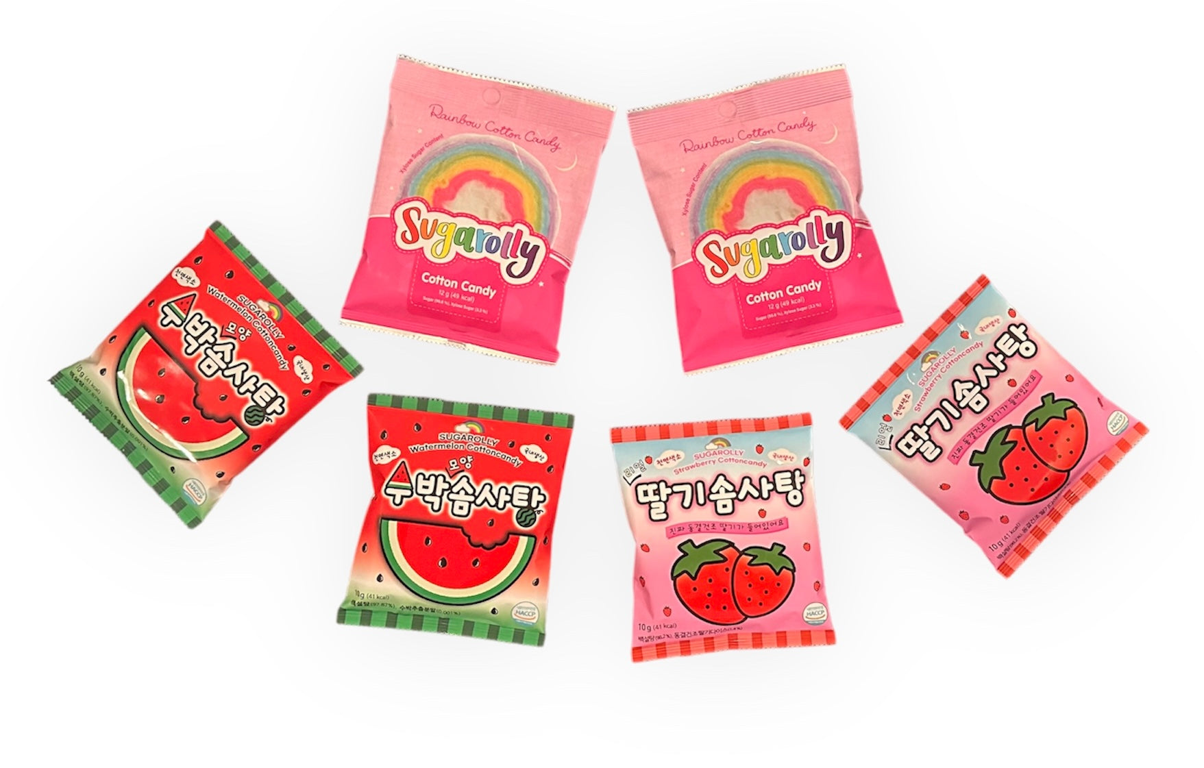 Assorted Cotton Candy (Pack of 6) - Rainbow Cotton Candy, Strawberry Cotton Candy, Watermelon Cotton Candy