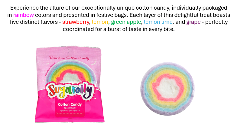 Assorted Cotton Candy (Pack of 6) - Rainbow Cotton Candy, Strawberry Cotton Candy, Watermelon Cotton Candy
